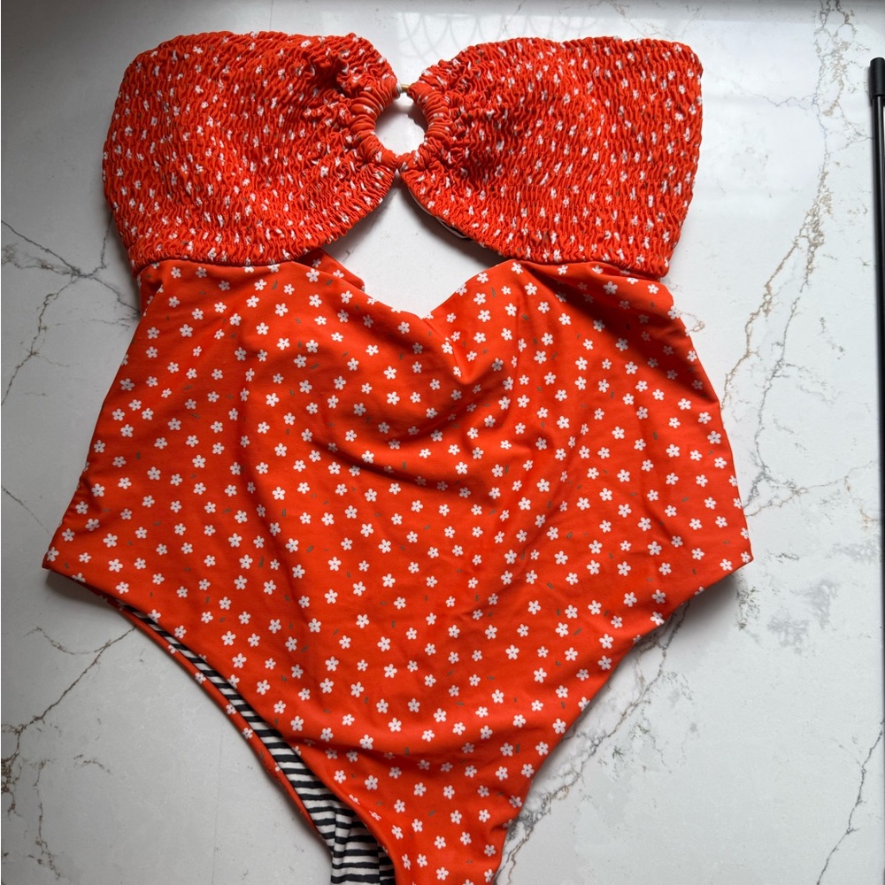Free People x Rove Orange Floral One Piece Swimsuit
